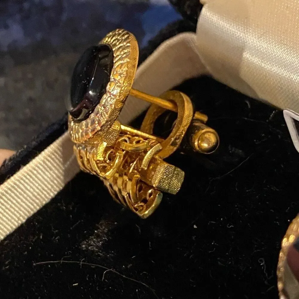 Vintage Dante Onyx Gold Wrap Around Mesh Cuff Links Boxed